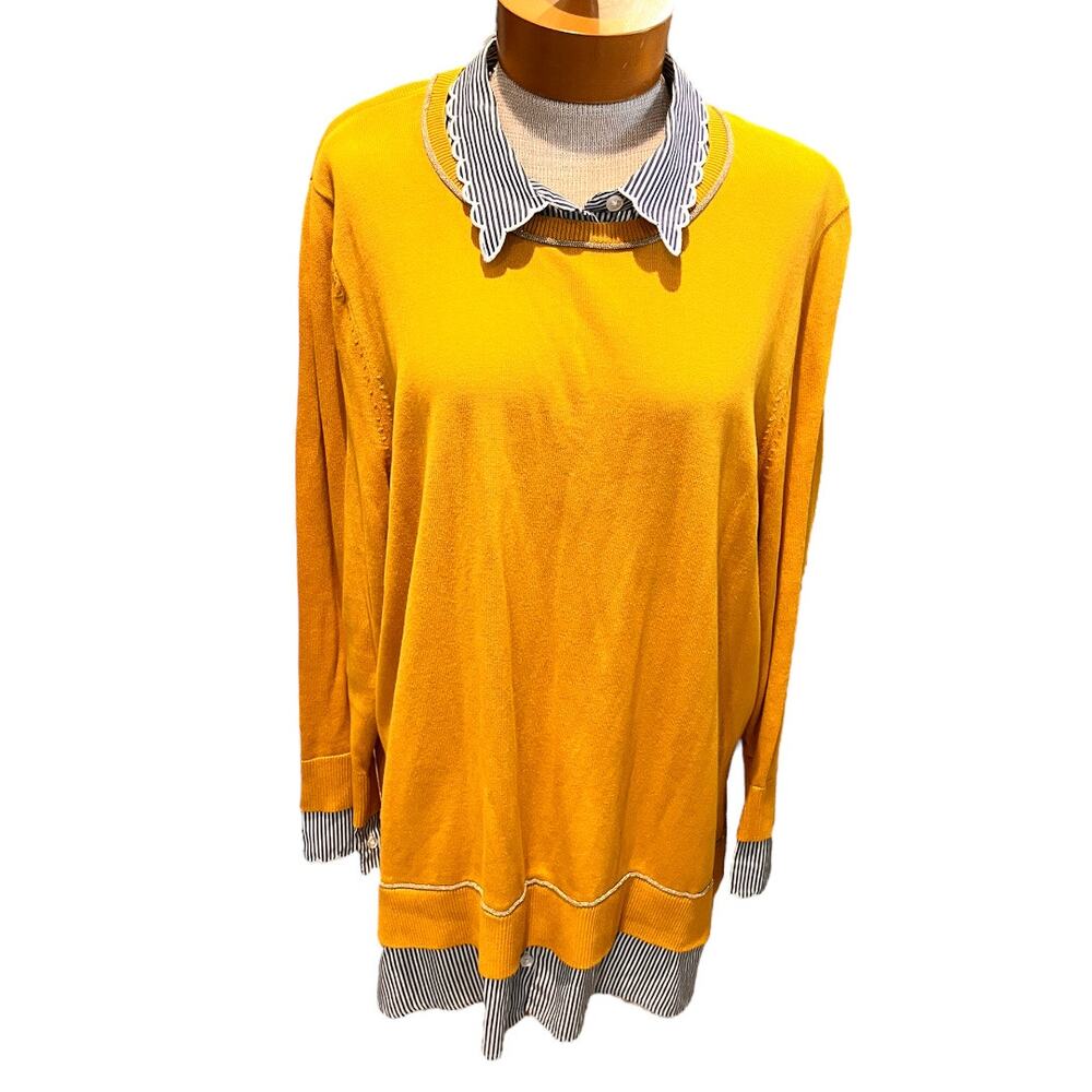 Crown & Ivy Curvy Womens Sweater Size 2X Yellow White Blue Stripes Fall